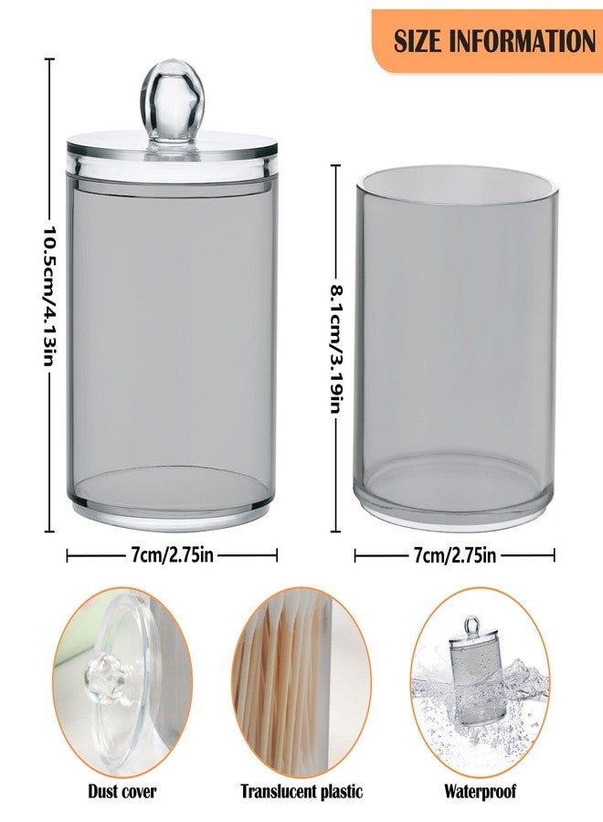 Eionryn Grey Qtip Dispenser Apothecary Jars Bathroom Qtip Holder Storage Canister 10 Oz Plastic Jar for Cotton Ball Swab Round Pads Floss 2pcs - Image 2